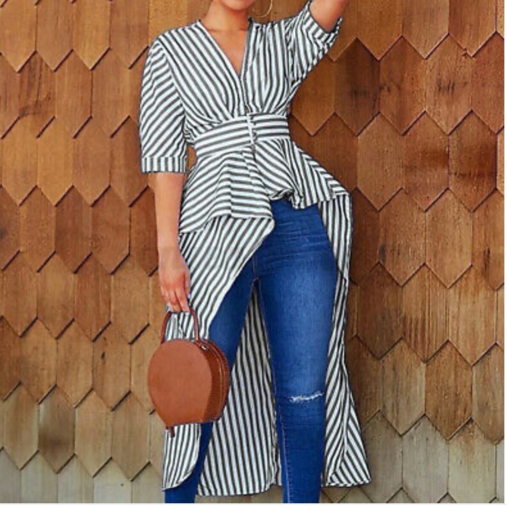 Striped High Low buttoned Top